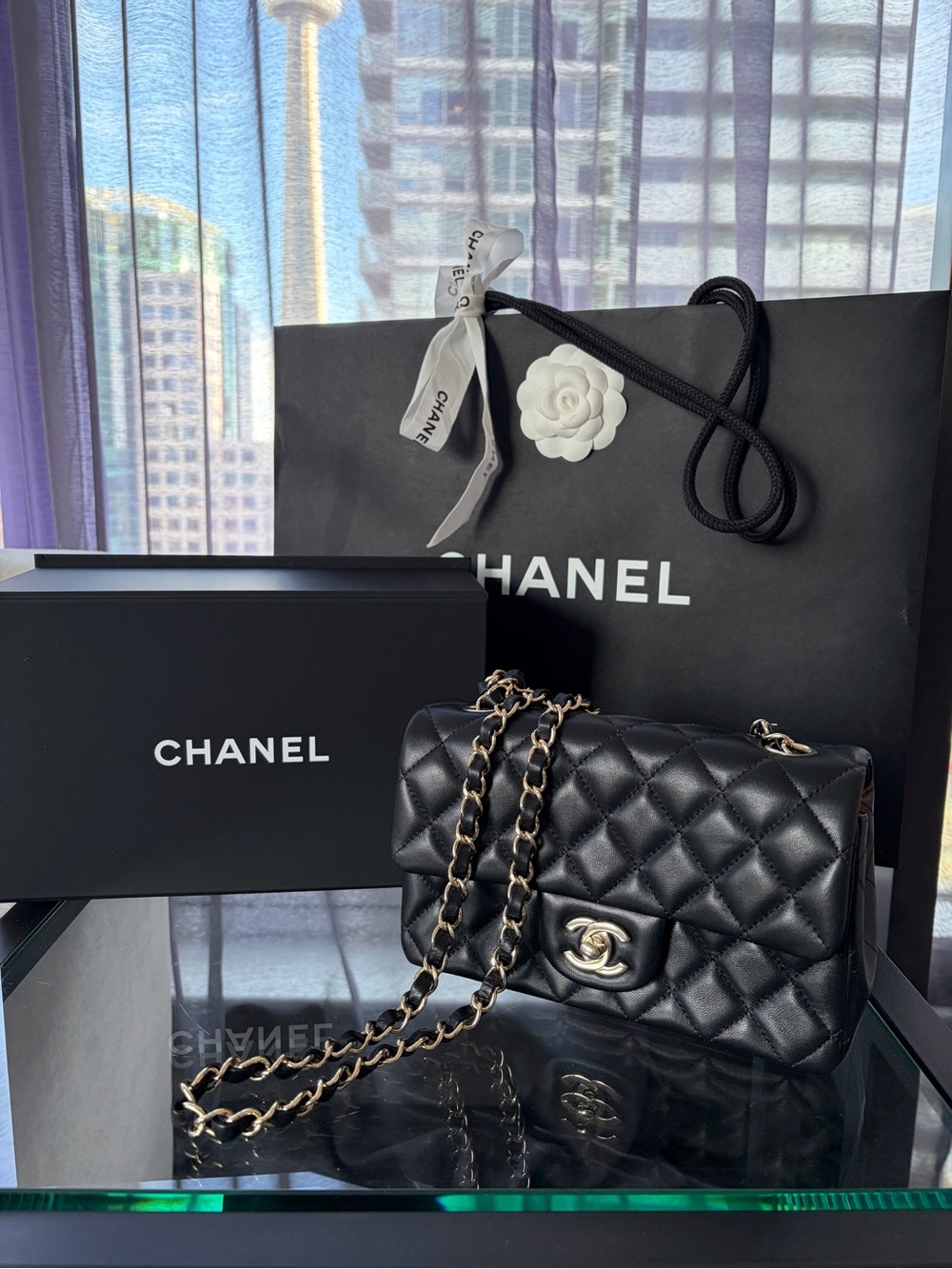 CHANEL Black Quilted Leather Shoulder Bag with Gold-Tone Chain